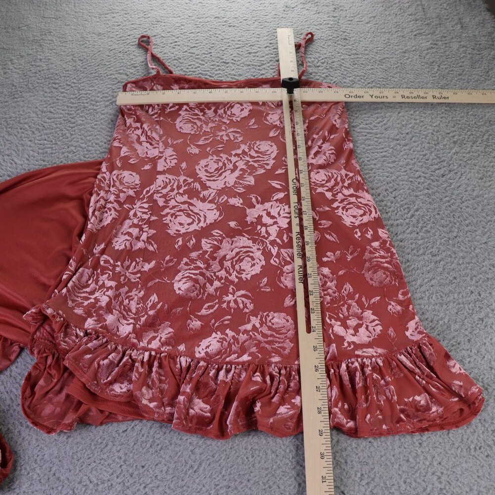 Free People Intimately Dress Womens Small Burgundy Floral Velvet Mini Ruffle - Picture 8 of 10